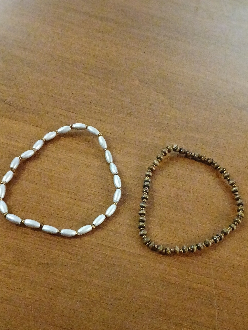 Silver And Stone Colored Stretchy Bracelet Duo Lightweight